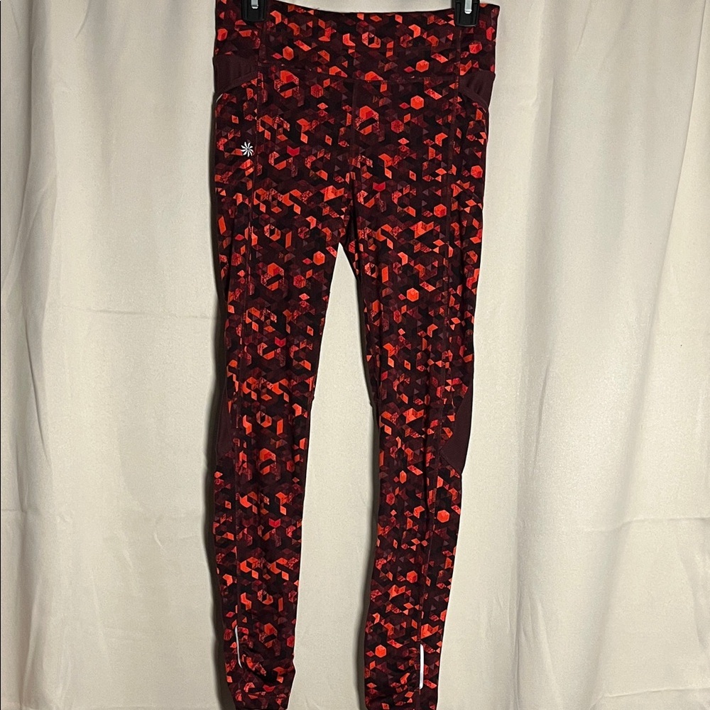 Athleta Be Free Tight Leggings Geometric Pattern Red Burgundy Small